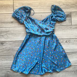 Zara blue floral silky mini dress